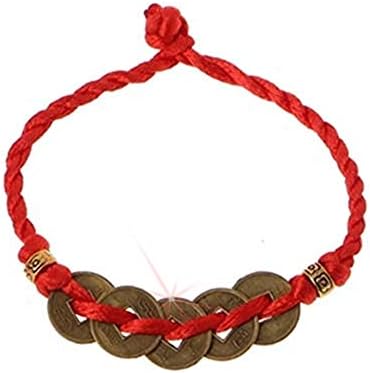 Nice1159 New Feng Shui Bracelets Lucky 5 Coins Chinese Wealth Prosperity Health Ching Ancient Knot Red- Authentic Rare; (Only 9 pcs Left)