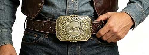 Image of Moranse Cross Cowboy Kneeling Prayer Horse Zinc Alloy Belt Buckles