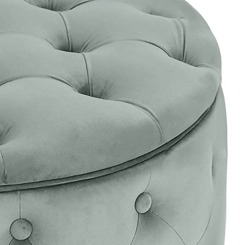 Homebeez Round Velvet Storage Ottoman, Button Tufted Footrest Stool Coffee Table For Living Room,24.8" L X 24.8" W X 15.4" H,Light Grey #TOP5