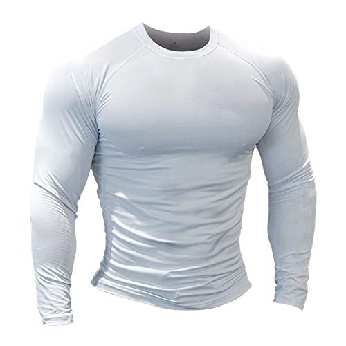 Hombres Apretado Compresión Capa Base Manga Corta Camiseta Culturismo Tops Poliéster y Spandex 9309 Blanco XL