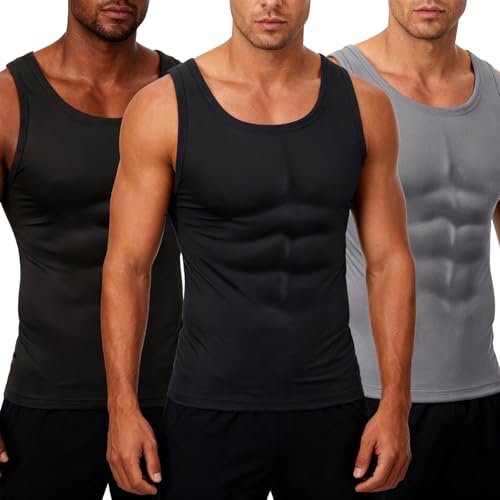 Cozypower 3 Pcs Men Thermal Tank Top Thermal Underwear Tops Winter Warm Sleeveless Thermals Vest for Men Black Gray, Black, Dark Gray, Light Gray, Large