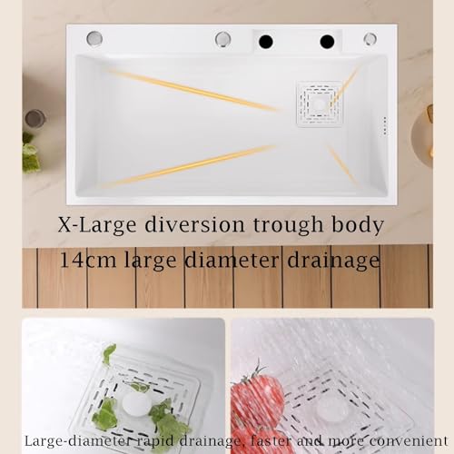 Évier 1 bac cuve profonde avec robinet rétractable et design cascade blanc