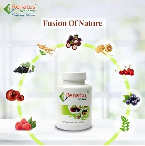 Image of Nova Capsules for Wellness - Nutra-ceuticals - Renatus Nova Capsule with 12 Natural Ingredients - 120 Capsules - (Pack of 1) for Well-Being