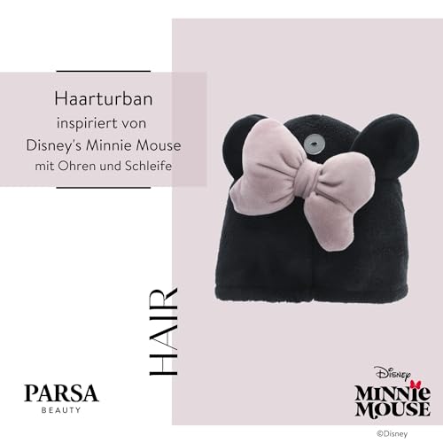 Disney Minnie Mouse inspirierter Haarturban von PARSA Beauty – Mikrofaser-Handtuch-Turban mit Schleife und Ohren, schnell trocknend, Turban-Haartuch, Haarpflege nach dem Duschen, weich & saugfähig