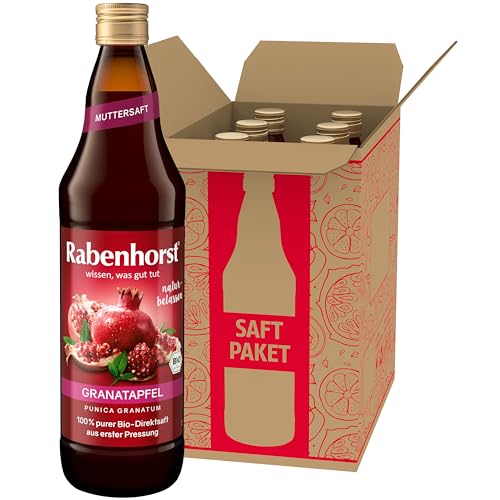 RABENHORST Granatapfel MUTTERSAFT BIO 6er Pack (6 x 700 ml) - 100 % purer Granatapfel-Direktsaft aus erster Pressung