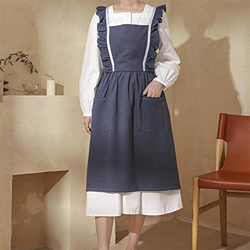 Ssxx Washable Cotton Cross Back Kitchen Cooking Aprons For Women With Pockets Cute For Baking Painting Gardening Cleaning (Dark Gray-Lacy) #TOP6