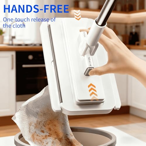 Image of No-Touch Disposable Dust Mop with 5 Reusable Cloths, Mini Lazy Mop Wet and Dry Sweeper, Hands-Free Press Lock Flat Mop for Small Spaces, 1 Second Installation