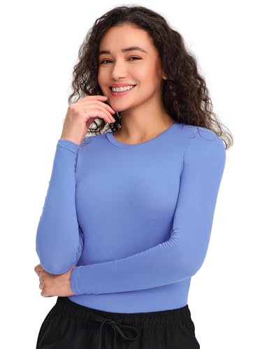 COZYFIT Scrub Undershirts Long Sleeve Women - Underscrub Comfort Tee with Soft Stretch Fabric Ceil Blue M