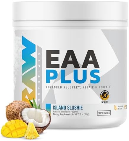RAW EAA Plus, Amino Acids Powder, Island Slushie (30 Servings) - Pre Workout Amino Energy Powder for Advanced Endurance, Recovery & Lean Muscle Growth - BCAA Amino Acids Supplement for Men & Women