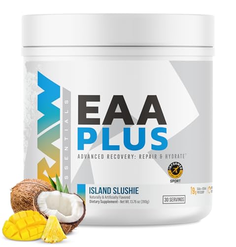 RAW EAA Plus Amino Acids Powder Island Slushie (30 Servings) - Pre Workout Amino Energy Powder for Advanced Endurance Recovery & Lean Muscle Growth - BCAA Amino Acids Supplement for Men & Women