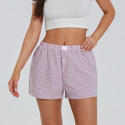 Image of Womens Boxer Shorts Y2k Lounge Pj Shorts Low Rise Striped Pajamas Sleep Lounge Plaid Gingham Micro Short Pants