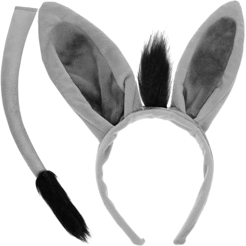 Hatstar Juego de accesorios para el pelo y orejas de burro y cola | burro tocado para mujer, hombre y niños | accesorio decorativo para el pelo para carnaval y carnaval