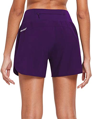 BALEAF Womens 5 Inches Knit Waistband Running Shorts with Liner Dry Fit Lounge Gym Walking Lined Shorts Back Zipper Pocket Purple Size M