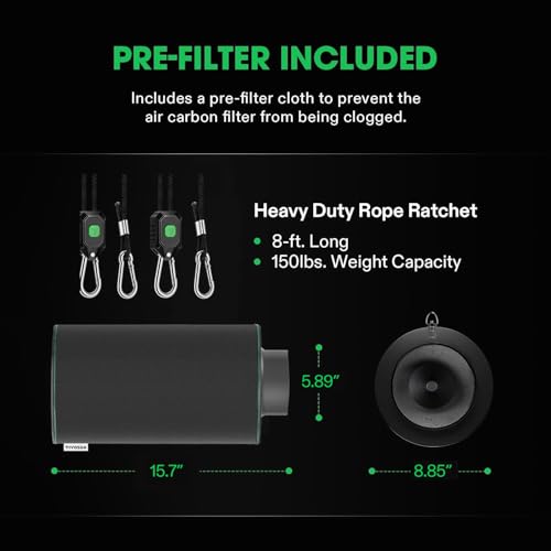 VIVOSUN 6 Inch Air Carbon Filter Smelliness Control with Australia Virgin Charcoal for Inline Fan, Grow Tent Smelliniss Scrubber, Pre-Filter Included, Reversible Flange 6"x 16", Black