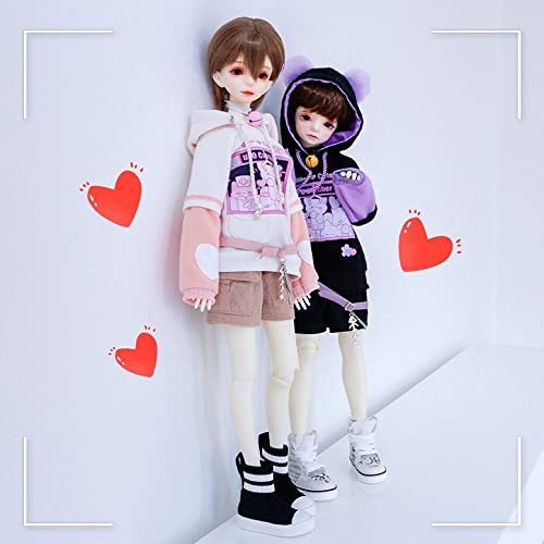 New 1/6, 1/4,1/3 Bjd Doll Clothes Cute Cat Sweater Hoodie Jacket For Big 1/6, Yosd, 30Cm/45Cm/60Cm Dolls Clothing Bjd Sd Doll Accessories (White-Pink,1/3) #TOP1