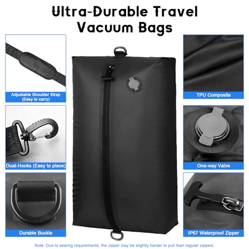 Travel Vacuum Bags with Pump, Travel Vacuum Bag for Luggage, IP67 Waterproof, Lightweight&Space Saver, Carry On, Fits Traveling, Business,Fitness, Vacuum Seal Bags for Clothing Travel (2PC+Pump)4