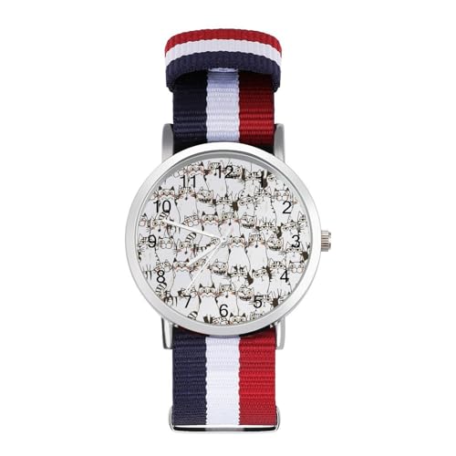 腕時計 面白い 猫柄 ネコ クォーツ時計 編組腕時計 ウォッチ うで時計 うでどけい 3色ナイロン編組ストラップ ビジネス時計 レディース メンズ 文字盤 見やすい 薄型 おしゃれ カジュアル 人気 円型 簡約風 贈り物 ボックス付き