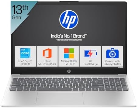HP 15, 13th Gen Intel Core i3-1315U Laptop (8GB DDR4,512GB SSD) Anti-Glare, Micro-Edge,15.6''/39.6cm, FHD, Win11,M365 Basic(1yr),Office Home24, Silver,1.59kg, FHD Camera w/Privacy Shutter, fd0569TU