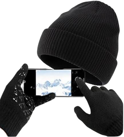 Kit Inverno Touca Lã Frio Gorro + Luvas Touch Screen de Lã para M...