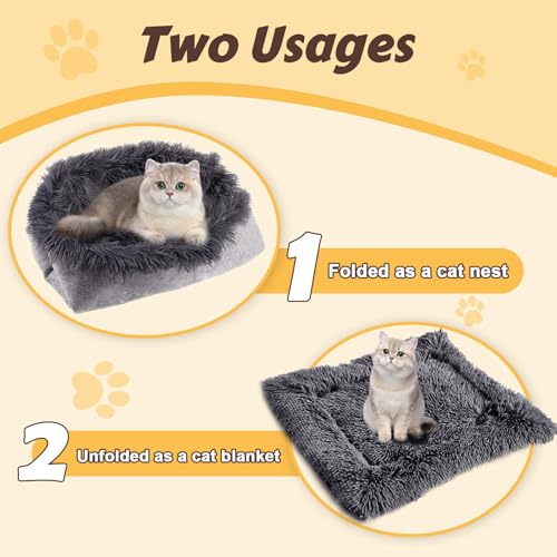 Faltbar Katzenbett & Decke - Plüschiges Katzensofa Welpenbett Haustier Matte, Weiches Haustierbett für Kätzchen & Kleine Hunde, Maschinenwaschbar Dunkelgrau – Bild 5