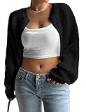 Plus Size Womens Bolero Shrug Sweaters Long Sleeve Open Front Rib Knit Cropped Cardigan Sweater Black