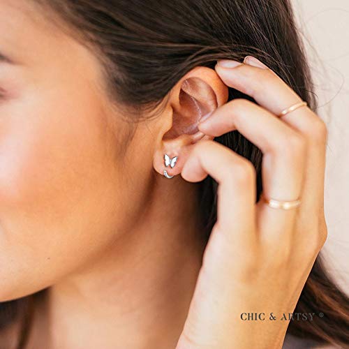 Butterfly Earrings 925 Sterling Silver Huggie Hoop Earrings Butterfly Huggy Earrings For Women Little Ear Hugger Earrings Half Hoop Earrings #TOP2