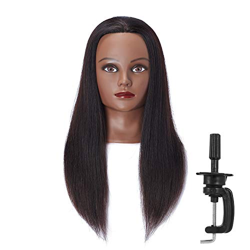 Headstar Mannequin Head 20-22" 100% Human Hair Hairdresser Training Head Manikin Head Styling Training Head Cosmetology Doll Head Hair for Practice Cutting Braiding with Free Clamp Stand 7E6606B0214H