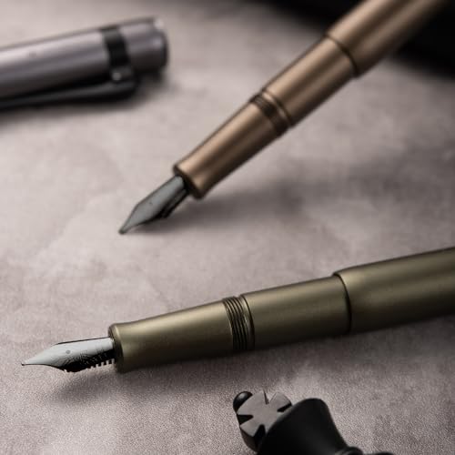 Image of Hongdian M2 Black Forest Mini Fountain Pen, Fine Soft Nib & Sleek Shape Aluminium Short Pocket Travel Pen (Caramel Brown)