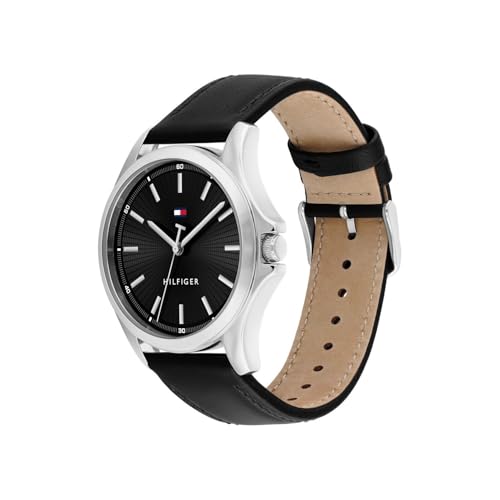 Image of Tommy Hilfiger Quartz Analog with Black Dial Black Leather Strap Watch for Men - TH1710668