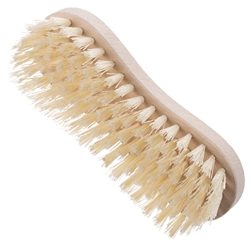 Konex Nylon Fiber Economy Utility Cleaning Hand Brush. Heavy Duty Hand-Held Scrub Stiff Bristle Brush With Wood Body. (Peanut Shaped) #TOP5