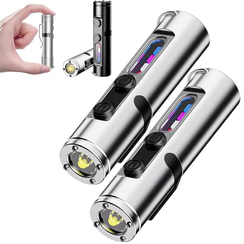 GDSAFS Taclite Mini - The Ultimate Everyday Micro Tool, Rechargeable Led Magnetic Super Bright Tactical Flashlight, with Hat Clip, Waterproof, 3 Brightness, Dual Light System (2pcs-b)