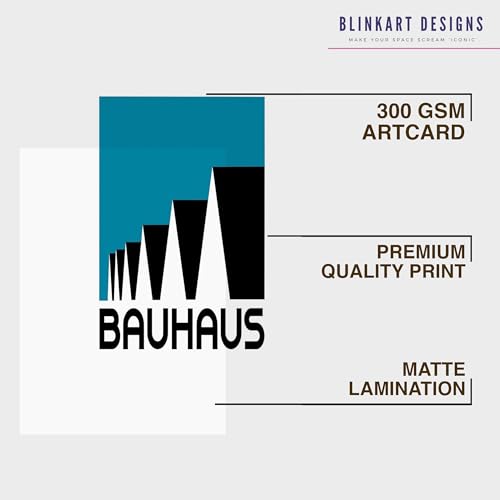 Image of BLINKART Vintage Bauhaus Retro Geometric Aesthetic Poster Gallery | Colorful Wrap Framed For Home Office Studio Living Room Modern Art Studio Decoration Abstract Shapes | (d69) | 13x10 Inch
