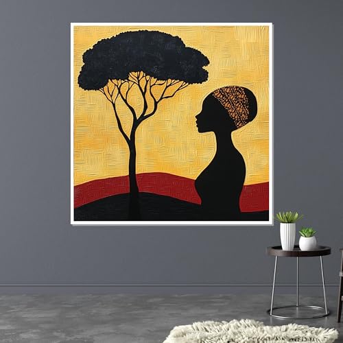 Peinture décorative profil de femme africaine, idée cadeau artistique