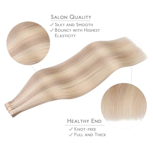 Image of WENNALIFE Tape in Hair Extensions Human Hair, 20pcs 30g 10 inch Balayage Light Wheat Platinum Blonde Remy Hair Extensions Straight Human Hair Tape in Extensions Skin Weft Tape Extensions Human Hair
