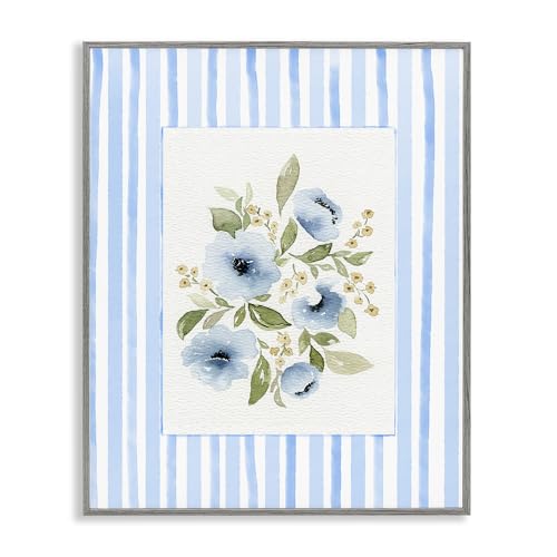 Floral Striped Watercolor Botanical, 16 x 20 Inch Framed Giclée Print