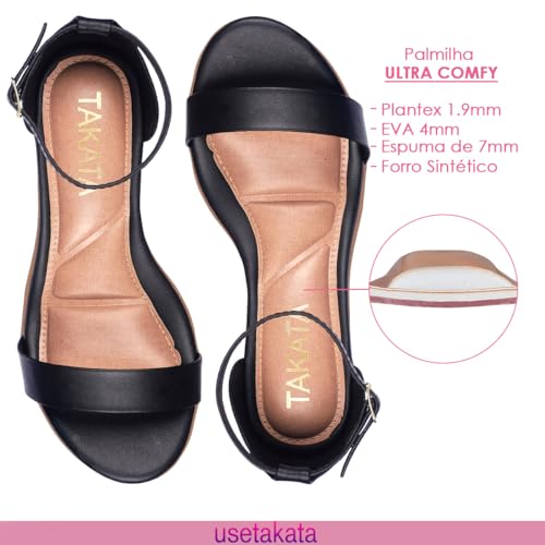 Sandalia Feminia Salto Baixo Grosso Bloco Confort Confortavel - A3.25 (Preto, BR, Adulto, Numérico,