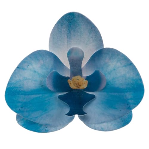 dekora – Flores Comestibles para tartas, 10 orquídeas azules de oblea 8.5 x 7.5cm, sin azúcar, sin gluten, sin lactosa, Adornos Comestibles para Tartas, Cumpleaños y Bodas