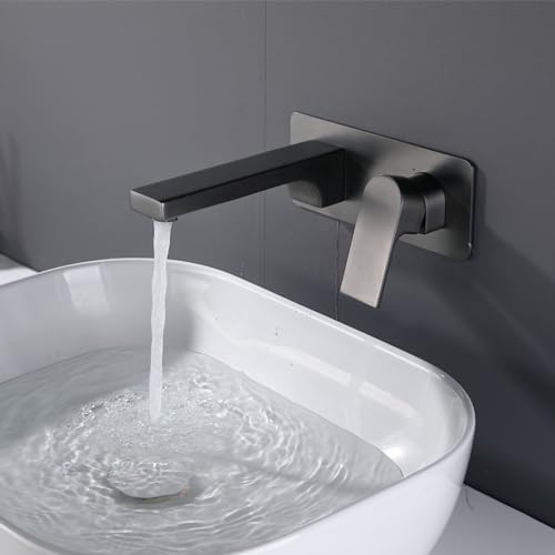 ASBEQUZBE Grifo Monomando para Lavabo de baño, 2 Orificios para grifería, para Pared, con Agua fría y Caliente, de latón, Color Gris Stabilize
