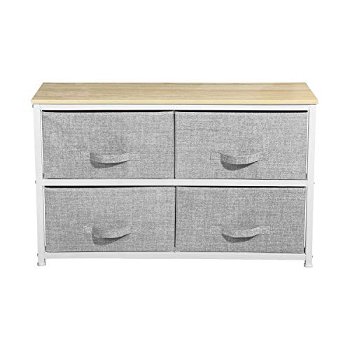 Aingoo Wide Dresser Storage Tower with 4 Fabric Drawers Closet Organizer Unit with Sturdy Steel Frame and Wood Top for Bedroom Hallway Entryway Closets, Easy Pull Handle Grey - Thumbnail 6