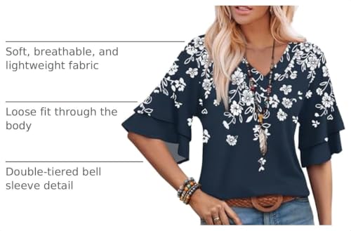 Image of OFEEFAN Spring Tops for Women Boho Shirts Fashion Clothing Cute 3 /4 Length Sleeve Blouses Dressy Casual Summer Outfits