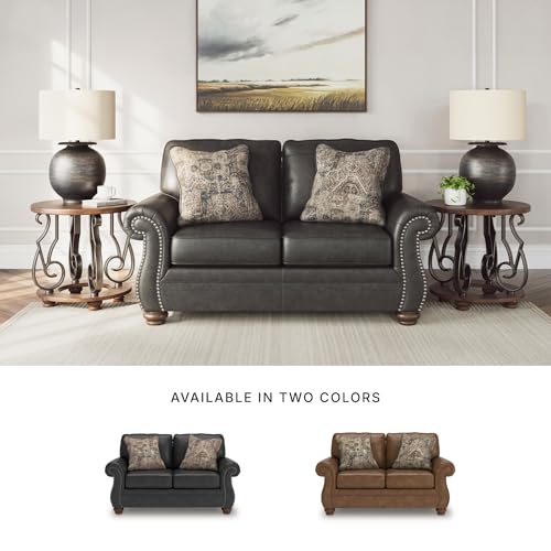 Image of Signature Design by Ashley Chatterton Loveseat, Traditional Faux Leather Couch with Nailhead Trim, No Assembly Required, Ideal for Living Rooms and Small Spaces, Granite, 68 inch W
