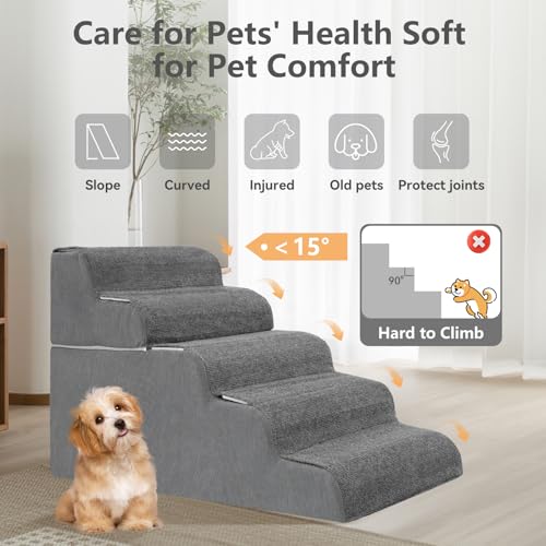 Image of ABORON 5-Step Dog Stairs for High Beds, 21.3 in Tall Pet Steps