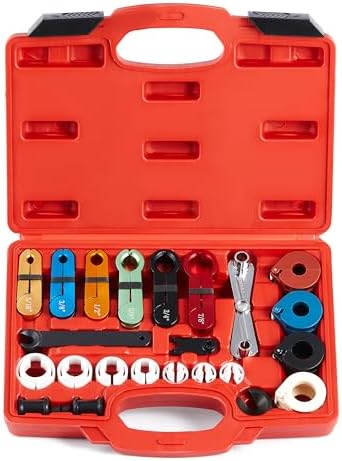Orion Motor Tech Master Quick Disconnect Tool Set, 25pc Line Disconnect Tool Kit for A/C Fuel & Transmission Systems, Fuel Line Disconnect Tools for Mechanics Compatible with Ford Chevy GM More, Red