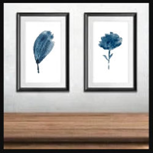 Impressions florales et marines : 2 peintures sur toile encadrées au design minimaliste