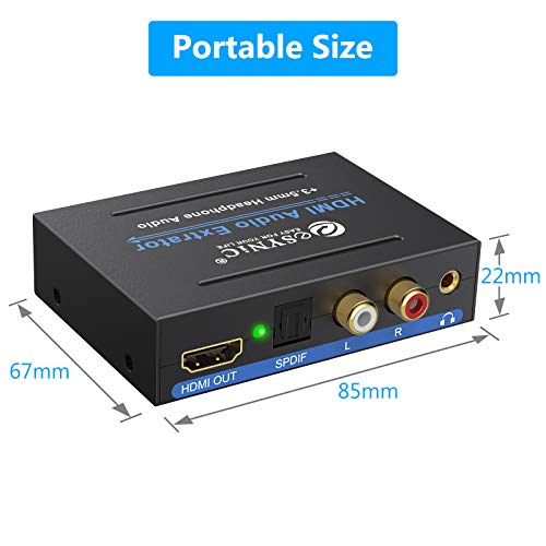 eSynic 1080P HDMI Audio Extractor HDMI to HDMI + Optical TOSLINK SPDIF + Analog RCA L/R +3.5mm Jack Stereo Audio Video Splitter Converter with Power ON/Off Switch Support Full HD1080p 3D - Thumbnail 3
