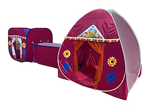 Home Cute Jambo Size 3 in 1 Pop-Up Kids Play Tent House with Crawl Tunnel, Cube Tent and Igloo Tent (Pink)