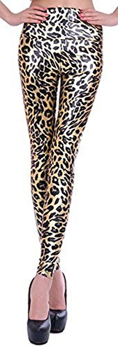 krautwear Leggings Treggins de piel sintética para mujer, cintura alta, color negro, plateado y marrón, estampado de leopardo Leomuster2. M Cover