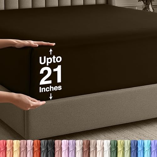 Image of Utopia Bedding Extra Deep Pocket Queen Fitted Sheet, Fits up to 21 Inch Mattress - Hotel Luxury, Soft, Breathable and Comfy - Shrinkage and Fade Resistant - Easy Care (Brown)