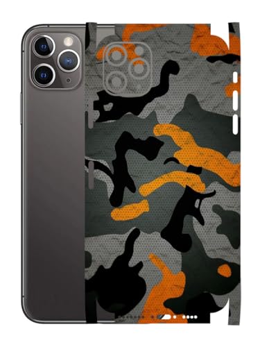 Image of AtOdds - Full Body Back Screen Guard Protector Film - Lamination Wrap Skin Sticker for iPhone 11 Pro Max | Scratchproof Matte Finish (Design - Orange Camo)