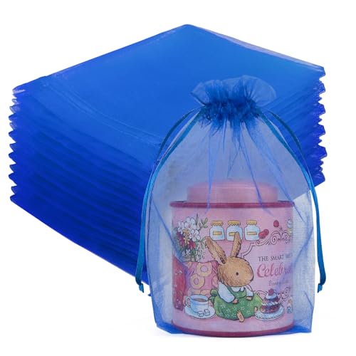 Image of Crweety 50 Pack Royal Blue Organza Bags 5x7 Inch, Small Mesh Gift Bags for Jewelry Sachet, Elegant Small Mesh Bag Drawstring for Candy Wedding Party Favor, Bridal Shower, Baby Shower & Graduation